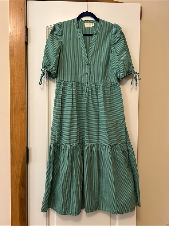 Nation LTD Dresses & Skirts - Nation LTD Dustin Romantic MIDI Green and Navy Striped Shirt Dress add Denim